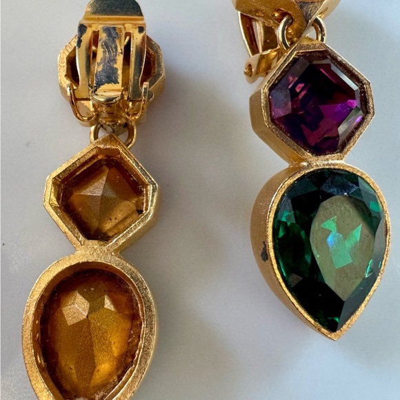 Vintage Jewel Clip On Earrings, Bohemian Vintage Dangle Earrings - Picture 5 of 6